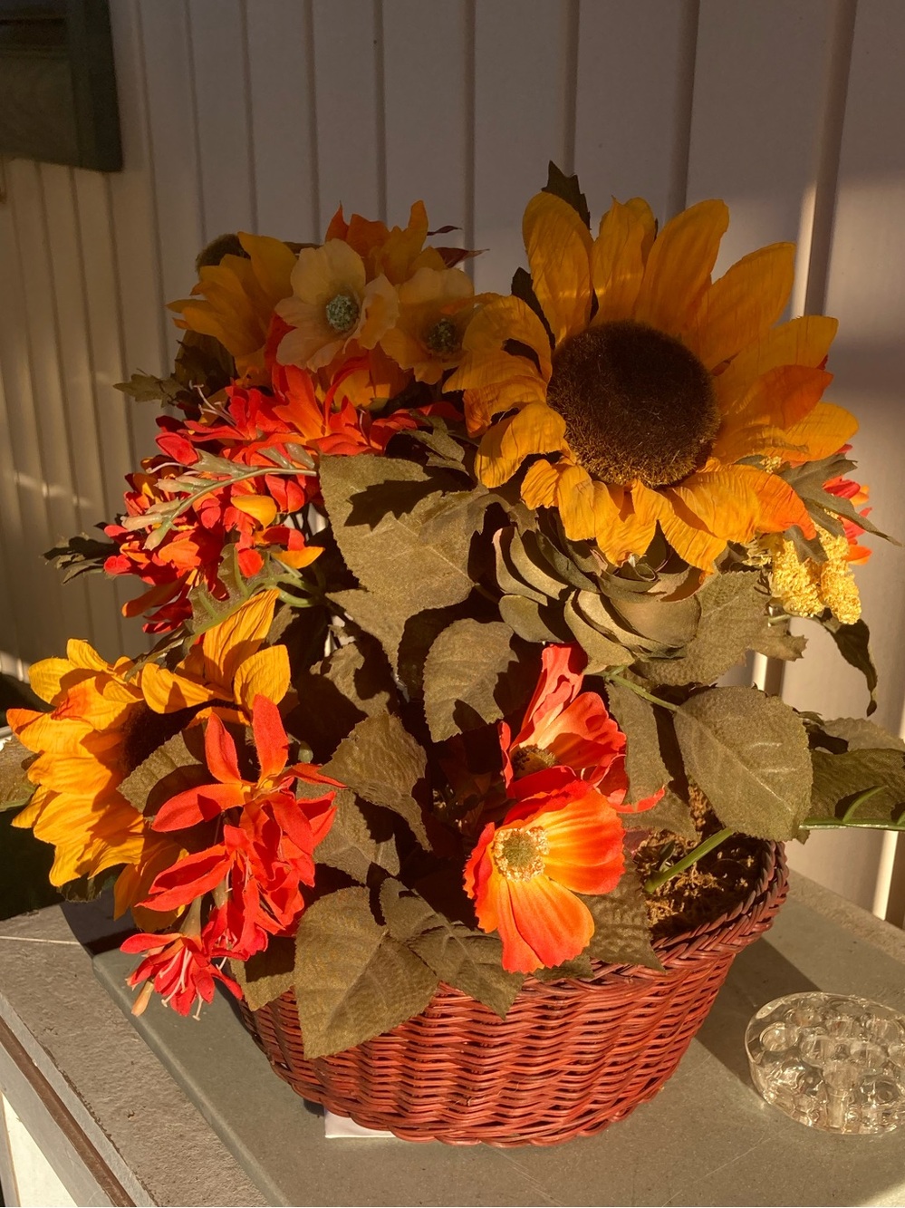 Gorgeous Fall Faux Flower Arrangement in Fall Wicker Basket
